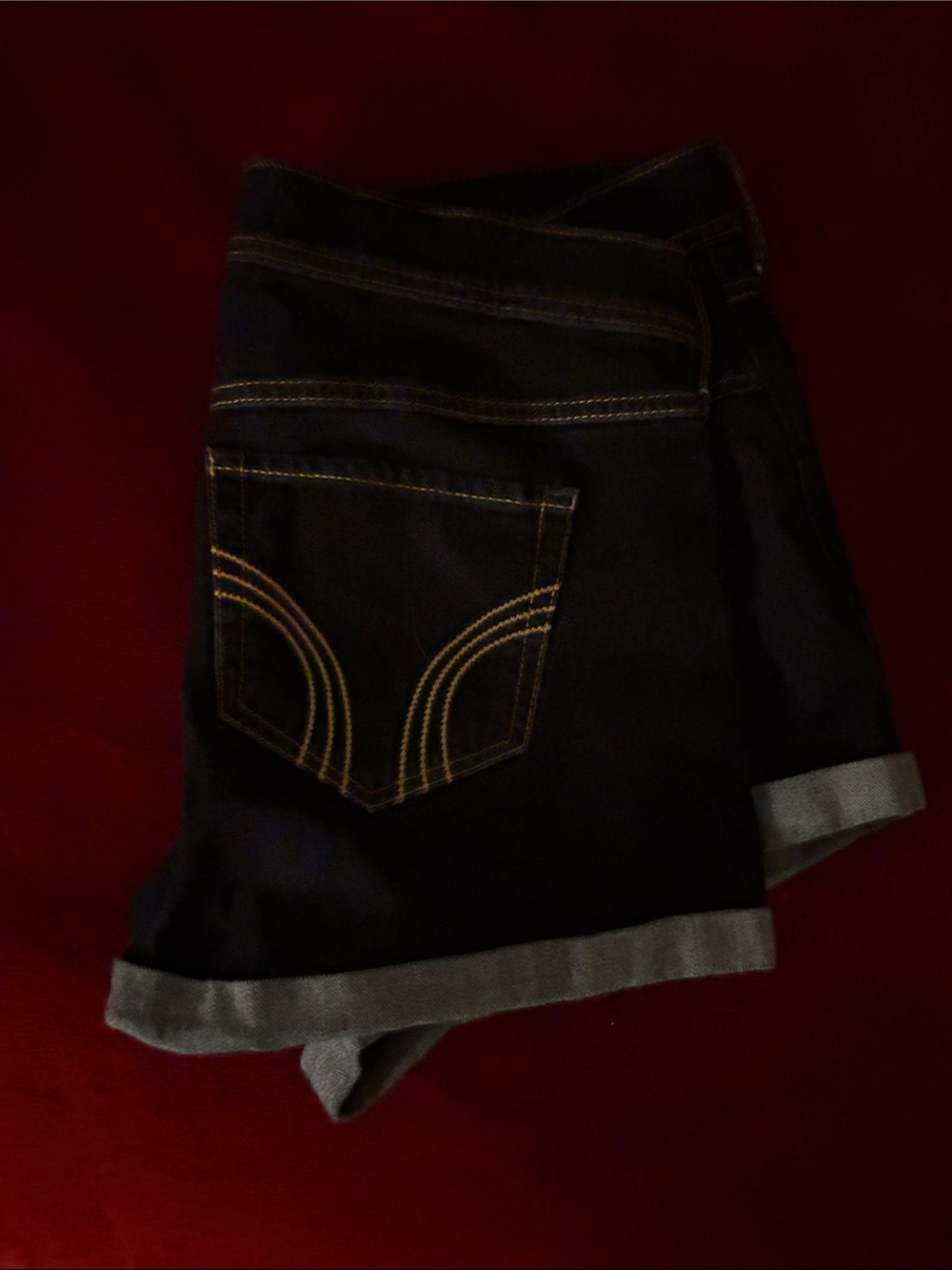 Hollister Dark Blue Denim Shorts with Contrast Stitching